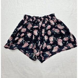 Women's Bear Dance Blue With Pink Floral Print Shorts Size Large